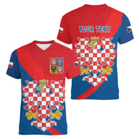 Personalized Coat of Arms of Moravia Women V-Neck T-Shirt Gold-crowned White Red Checkered Eagle LT17 - Wonder Print Shop