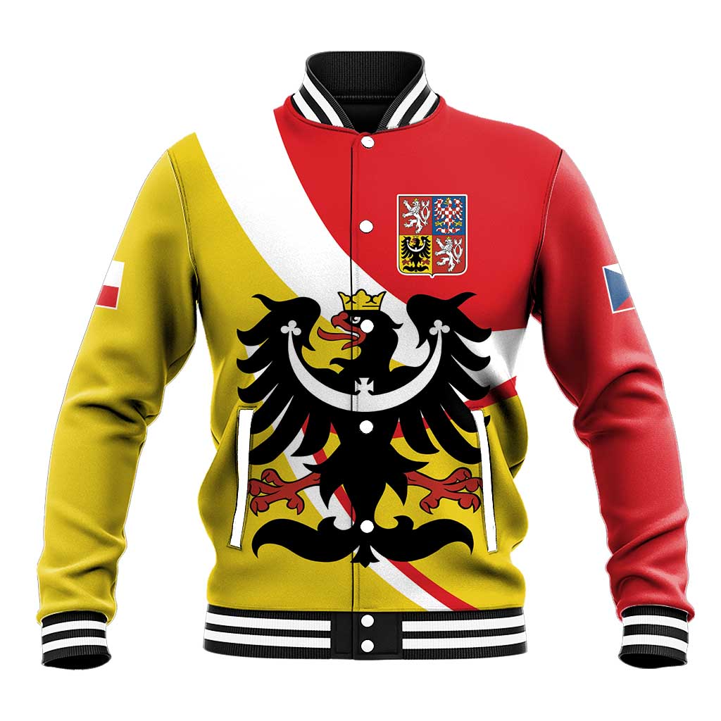 Personalized Coat of Arms of Silesia Baseball Jacket Black Eagle with Silver Crescent