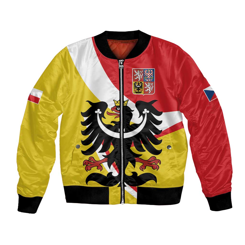 Personalized Coat of Arms of Silesia Bomber Jacket Black Eagle with Silver Crescent