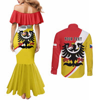 Personalized Coat of Arms of Silesia Couples Matching Mermaid Dress and Long Sleeve Button Shirt Black Eagle with Silver Crescent