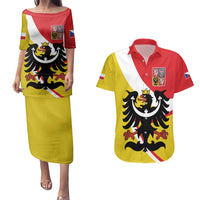 Personalized Coat of Arms of Silesia Couples Matching Puletasi and Hawaiian Shirt Black Eagle with Silver Crescent