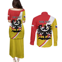 Personalized Coat of Arms of Silesia Couples Matching Puletasi and Long Sleeve Button Shirt Black Eagle with Silver Crescent