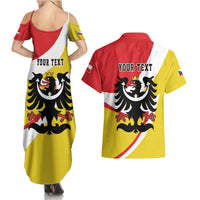 Personalized Coat of Arms of Silesia Couples Matching Summer Maxi Dress and Hawaiian Shirt Black Eagle with Silver Crescent