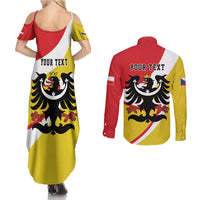 Personalized Coat of Arms of Silesia Couples Matching Summer Maxi Dress and Long Sleeve Button Shirt Black Eagle with Silver Crescent