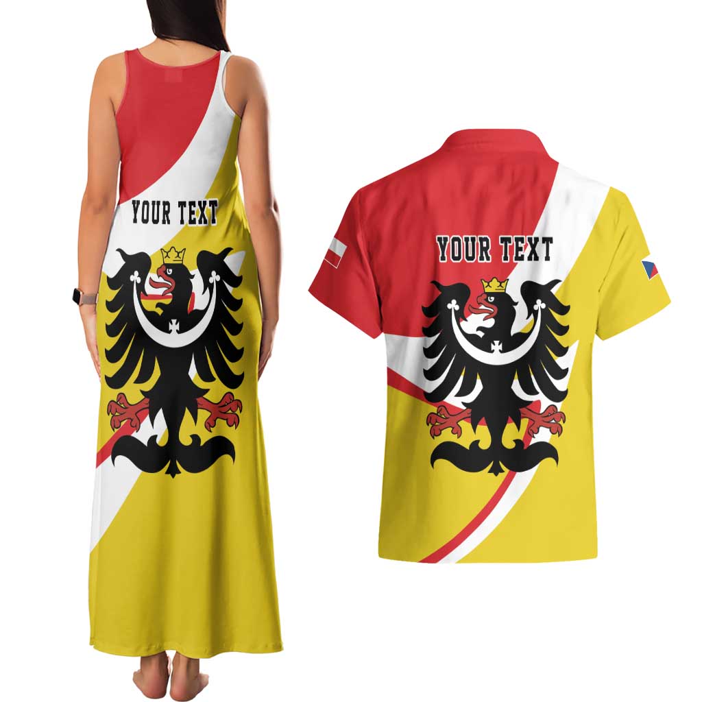 Personalized Coat of Arms of Silesia Couples Matching Tank Maxi Dress and Hawaiian Shirt Black Eagle with Silver Crescent