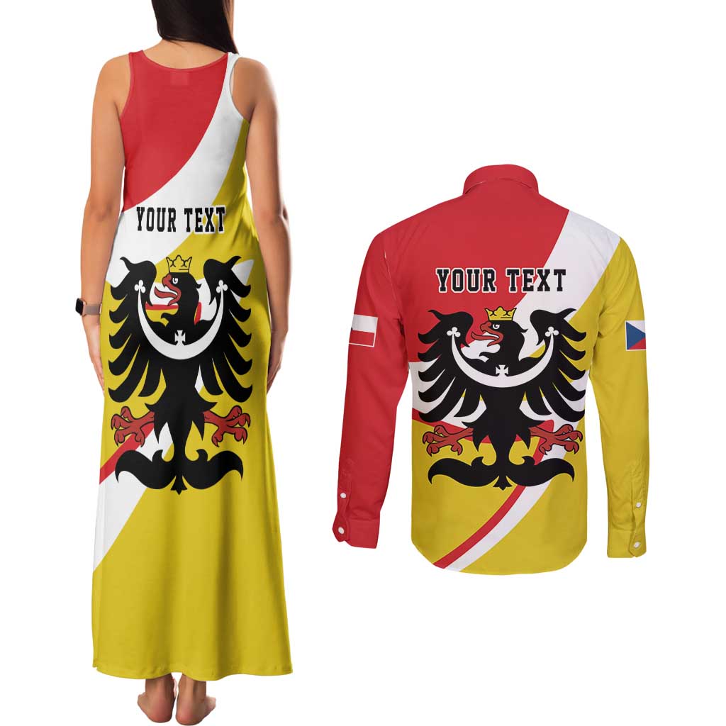 Personalized Coat of Arms of Silesia Couples Matching Tank Maxi Dress and Long Sleeve Button Shirt Black Eagle with Silver Crescent