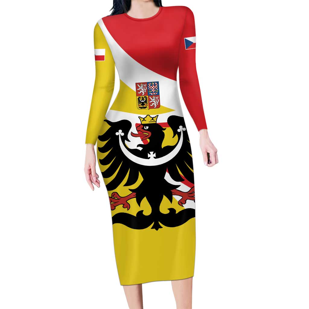 Personalized Coat of Arms of Silesia Family Matching Long Sleeve Bodycon Dress and Hawaiian Shirt Black Eagle with Silver Crescent