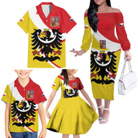 Personalized Coat of Arms of Silesia Family Matching Off The Shoulder Long Sleeve Dress and Hawaiian Shirt Black Eagle with Silver Crescent