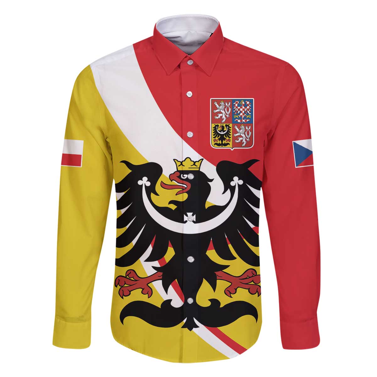 Personalized Coat of Arms of Silesia Family Matching Off The Shoulder Long Sleeve Dress and Hawaiian Shirt Black Eagle with Silver Crescent