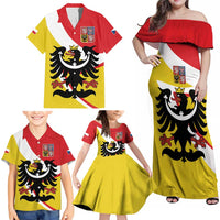 Personalized Coat of Arms of Silesia Family Matching Off Shoulder Maxi Dress and Hawaiian Shirt Black Eagle with Silver Crescent