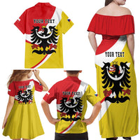 Personalized Coat of Arms of Silesia Family Matching Off Shoulder Maxi Dress and Hawaiian Shirt Black Eagle with Silver Crescent