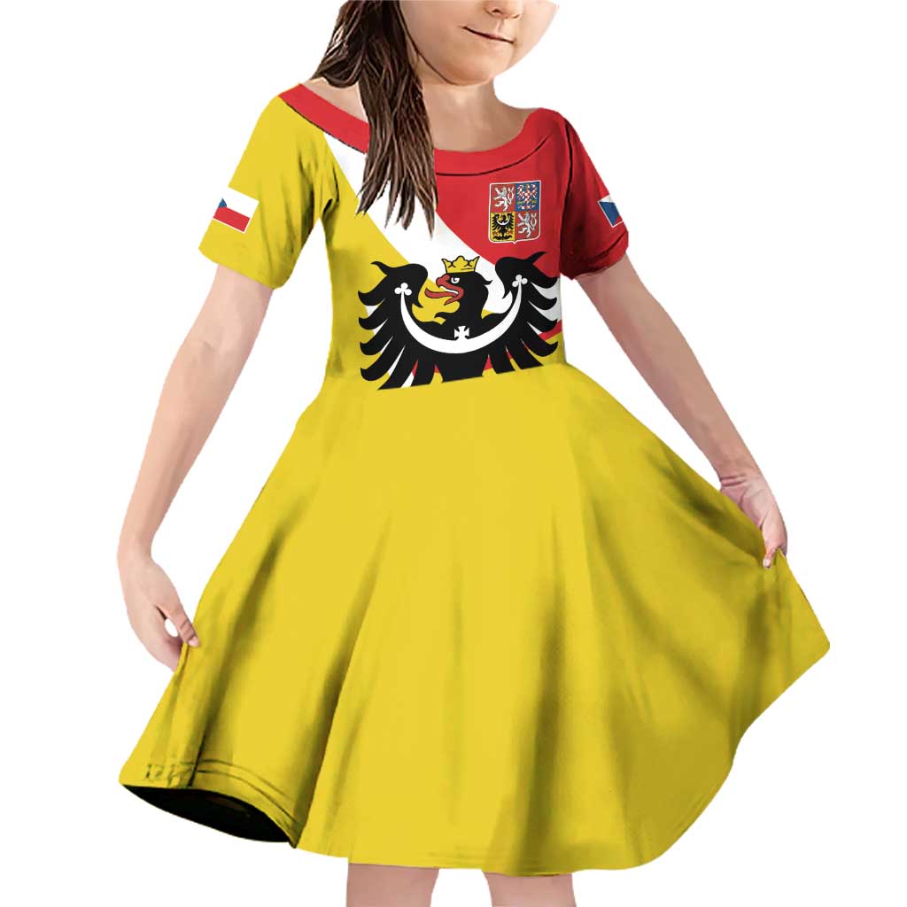 Personalized Coat of Arms of Silesia Family Matching Off Shoulder Short Dress and Hawaiian Shirt Black Eagle with Silver Crescent