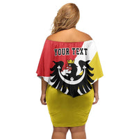 Personalized Coat of Arms of Silesia Family Matching Off Shoulder Short Dress and Hawaiian Shirt Black Eagle with Silver Crescent