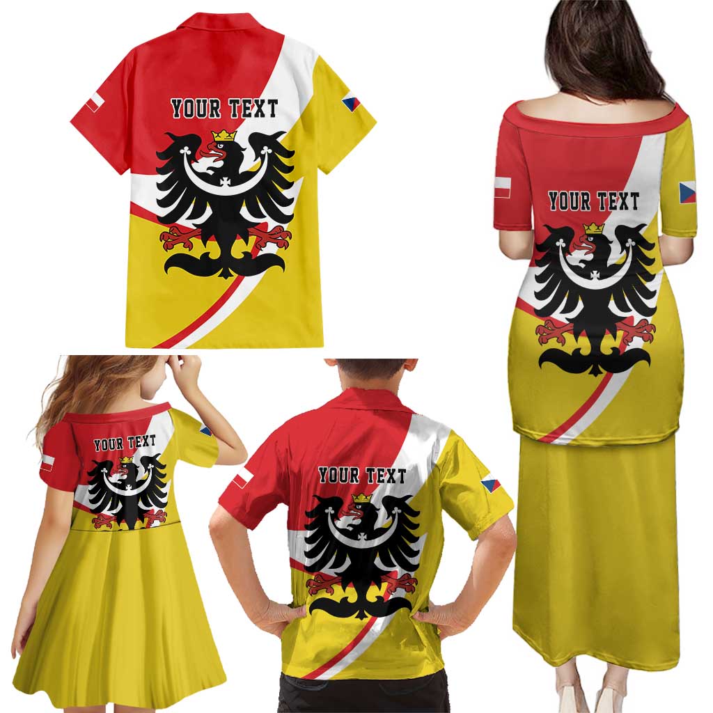 Personalized Coat of Arms of Silesia Family Matching Puletasi and Hawaiian Shirt Black Eagle with Silver Crescent