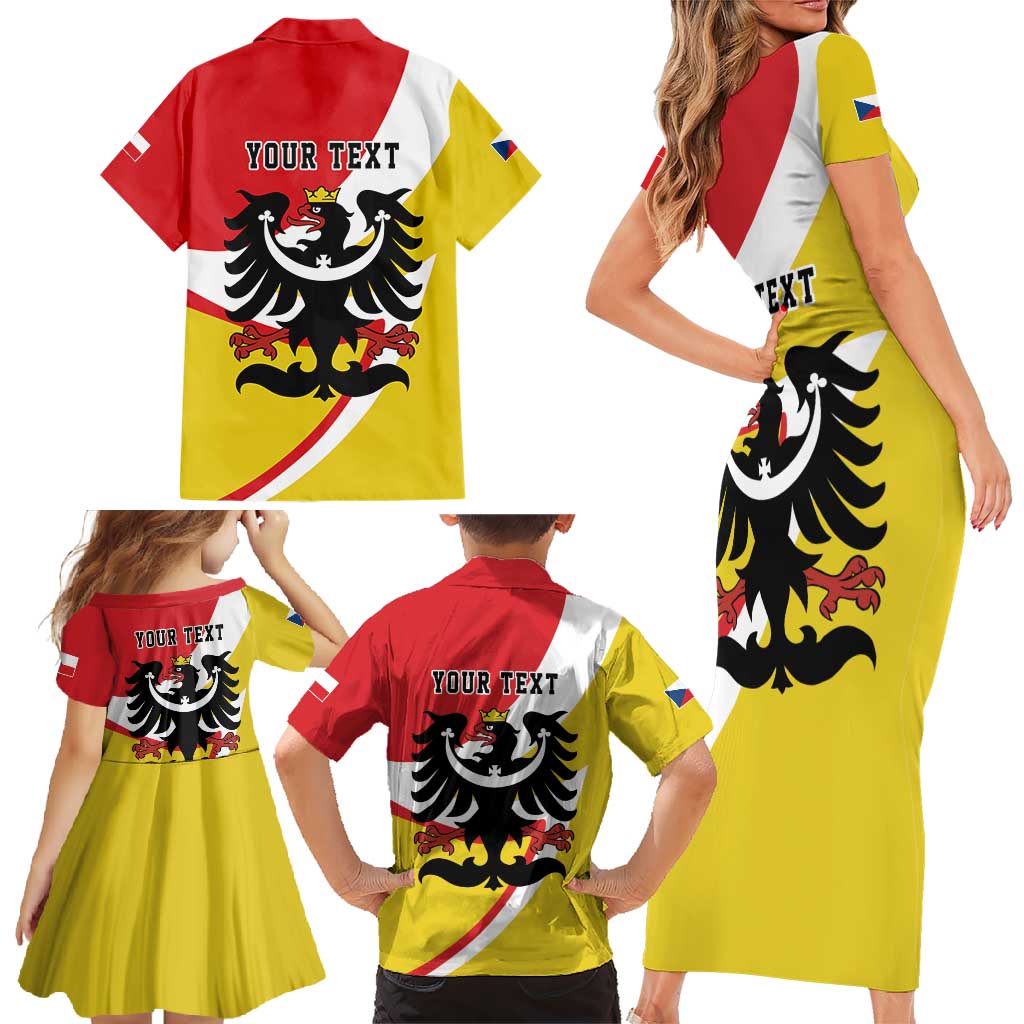 Personalized Coat of Arms of Silesia Family Matching Short Sleeve Bodycon Dress and Hawaiian Shirt Black Eagle with Silver Crescent