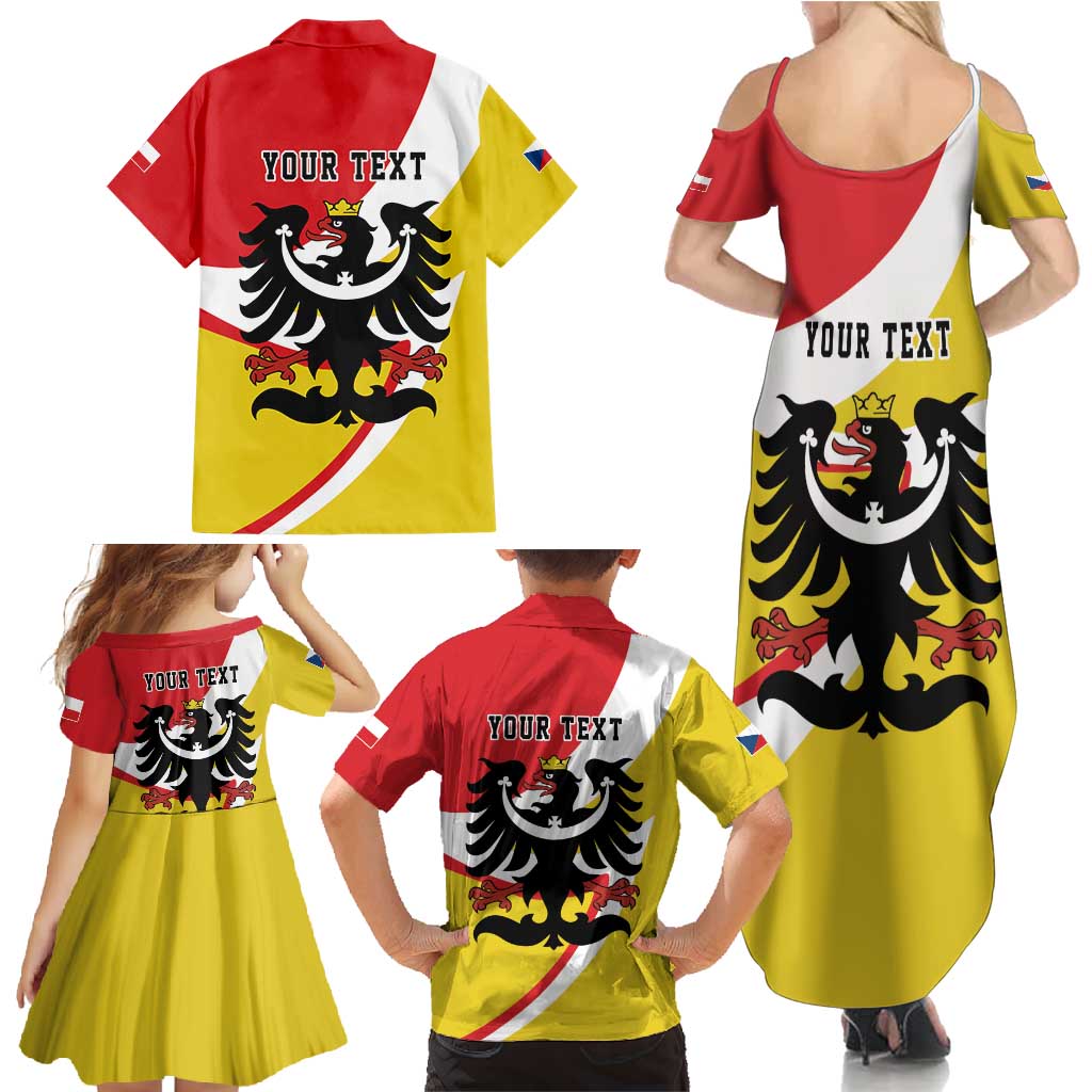 Personalized Coat of Arms of Silesia Family Matching Summer Maxi Dress and Hawaiian Shirt Black Eagle with Silver Crescent