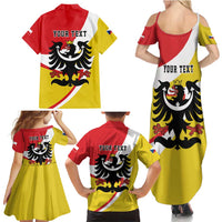 Personalized Coat of Arms of Silesia Family Matching Summer Maxi Dress and Hawaiian Shirt Black Eagle with Silver Crescent