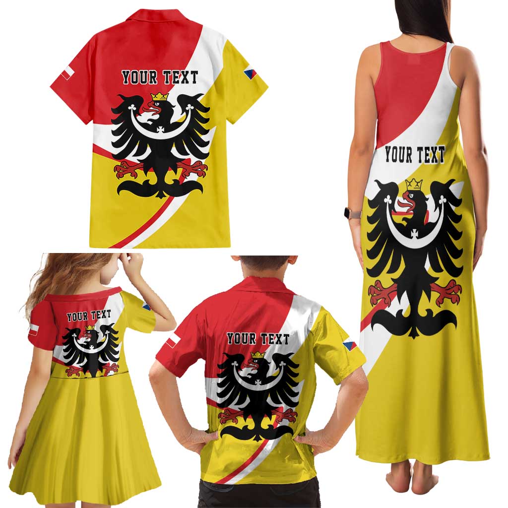 Personalized Coat of Arms of Silesia Family Matching Tank Maxi Dress and Hawaiian Shirt Black Eagle with Silver Crescent