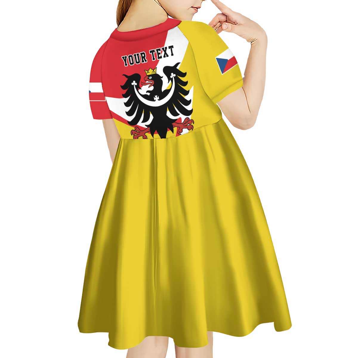 Personalized Coat of Arms of Silesia Kid Short Sleeve Dress Black Eagle with Silver Crescent