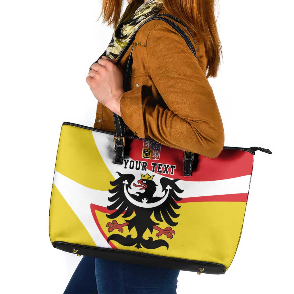 Personalized Coat of Arms of Silesia Leather Tote Bag Black Eagle with Silver Crescent