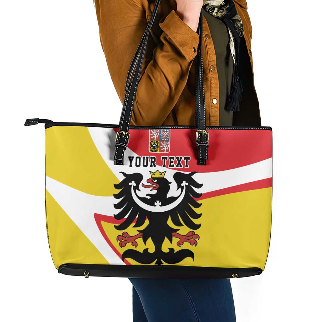 Personalized Coat of Arms of Silesia Leather Tote Bag Black Eagle with Silver Crescent