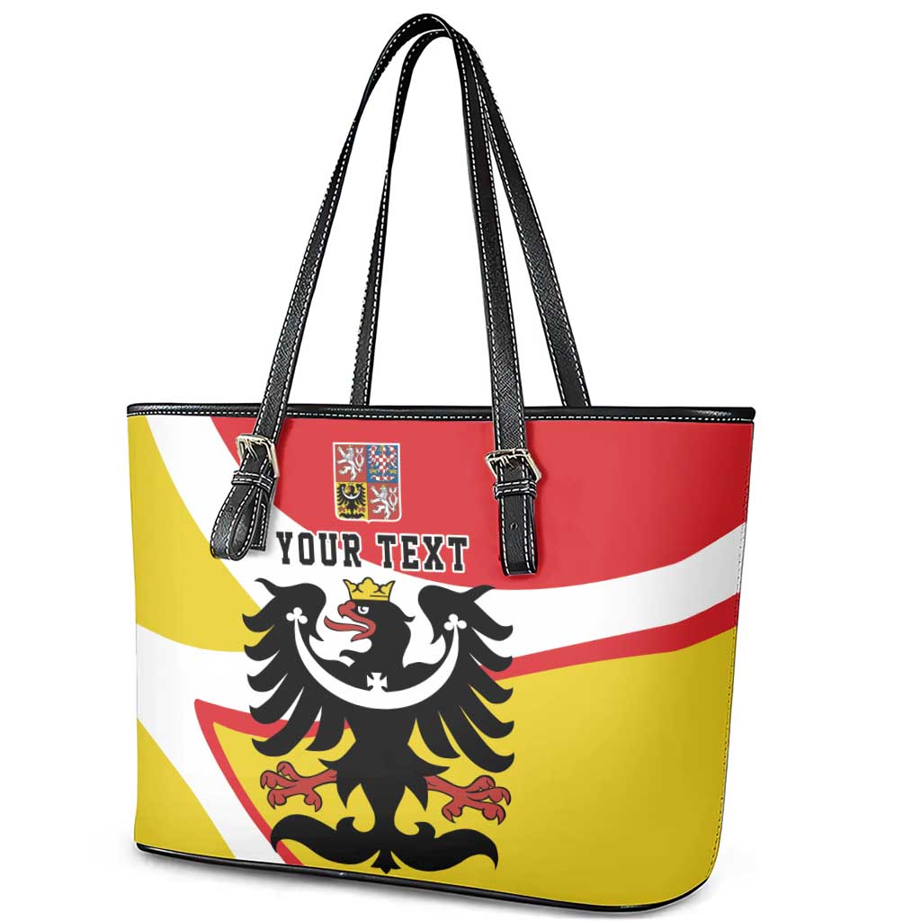 Personalized Coat of Arms of Silesia Leather Tote Bag Black Eagle with Silver Crescent