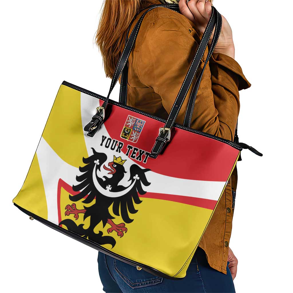 Personalized Coat of Arms of Silesia Leather Tote Bag Black Eagle with Silver Crescent