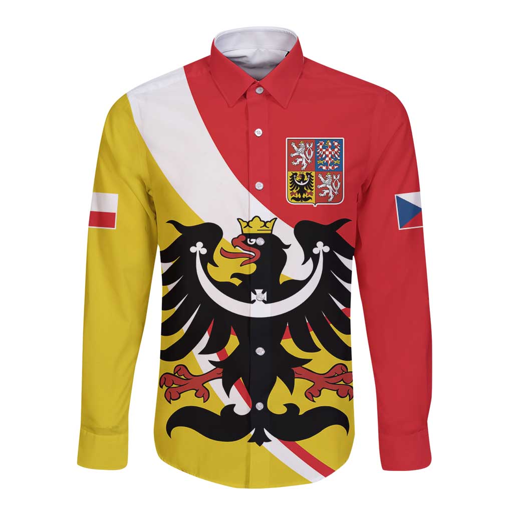 Personalized Coat of Arms of Silesia Long Sleeve Button Shirt Black Eagle with Silver Crescent