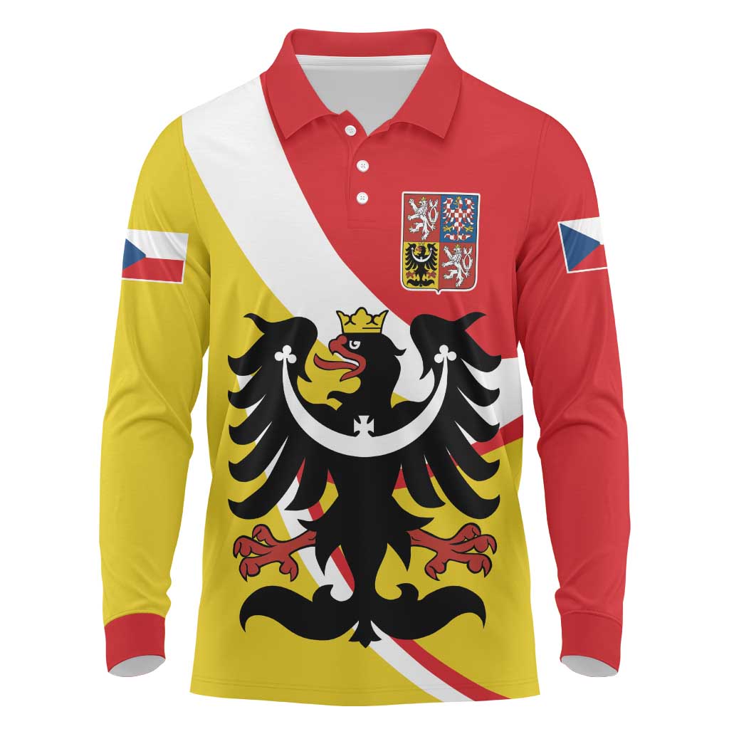 Personalized Coat of Arms of Silesia Long Sleeve Polo Shirt Black Eagle with Silver Crescent LT17 - Wonder Print Shop