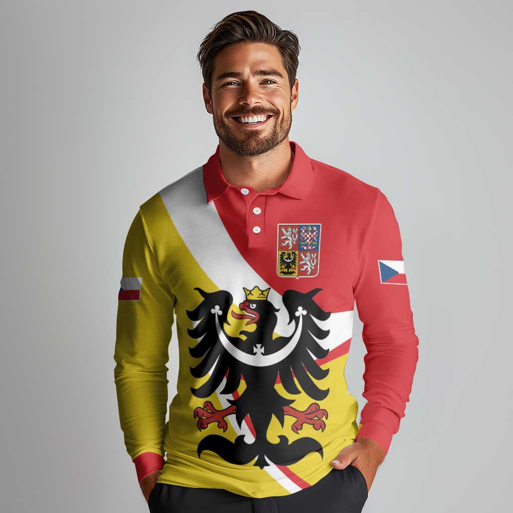 Personalized Coat of Arms of Silesia Long Sleeve Polo Shirt Black Eagle with Silver Crescent LT17 - Wonder Print Shop
