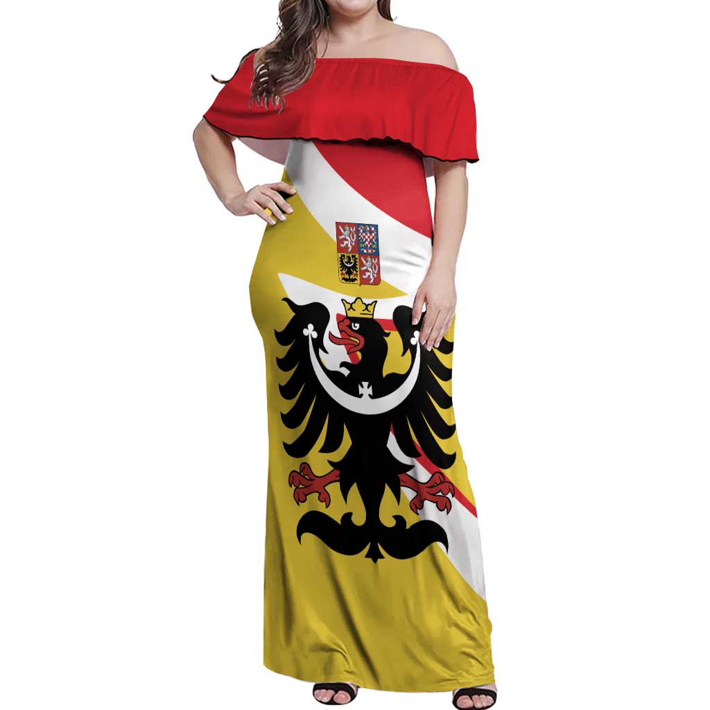 Personalized Coat of Arms of Silesia Off Shoulder Maxi Dress Black Eagle with Silver Crescent LT17 - Wonder Print Shop