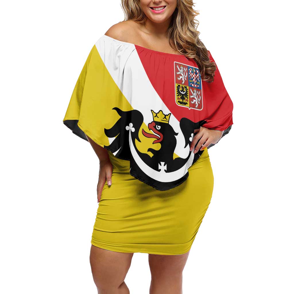 Personalized Coat of Arms of Silesia Off Shoulder Short Dress Black Eagle with Silver Crescent LT17 - Wonder Print Shop