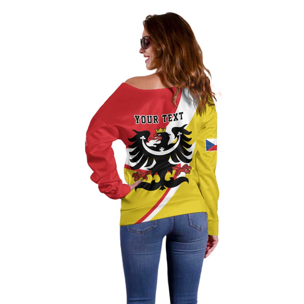 Personalized Coat of Arms of Silesia Off Shoulder Sweater Black Eagle with Silver Crescent LT17 - Wonder Print Shop