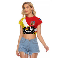 Personalized Coat of Arms of Silesia Raglan Cropped T Shirt Black Eagle with Silver Crescent LT17 - Wonder Print Shop