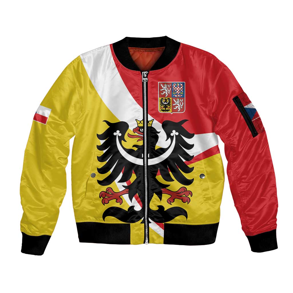 Personalized Coat of Arms of Silesia Sleeve Zip Bomber Jacket Black Eagle with Silver Crescent LT17 - Wonder Print Shop