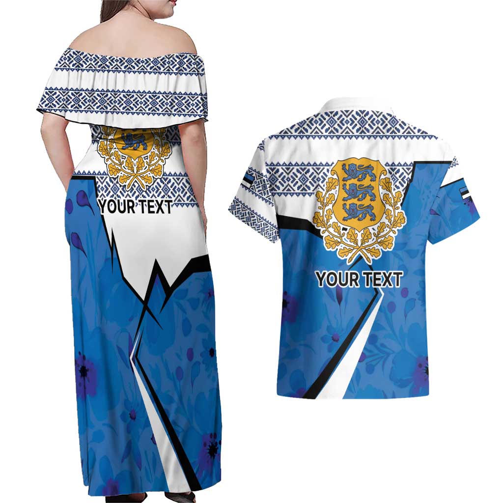 Estonia Coat of arms Personalized Couples Matching Off Shoulder Maxi Dress and Hawaiian Shirt Eesti riigivapp
