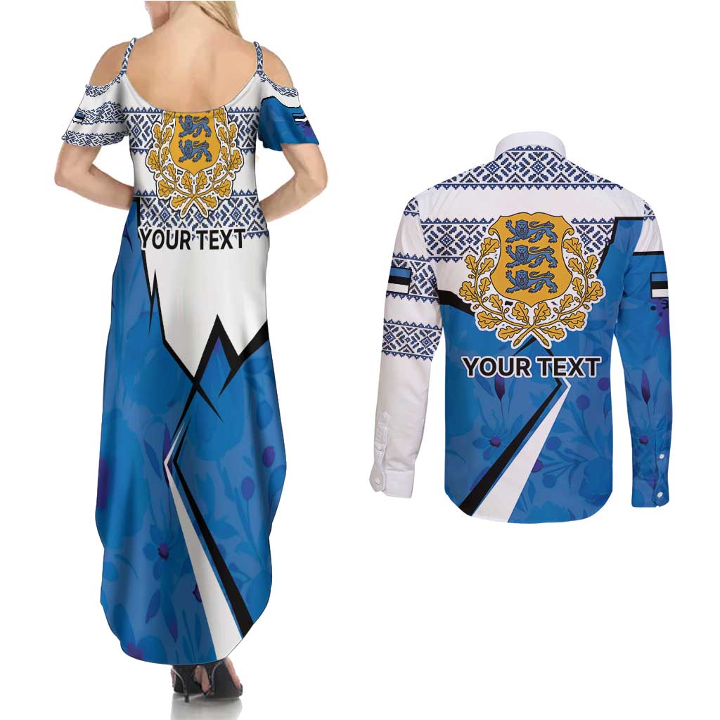 Estonia Coat of arms Personalized Couples Matching Summer Maxi Dress and Long Sleeve Button Shirt Eesti riigivapp