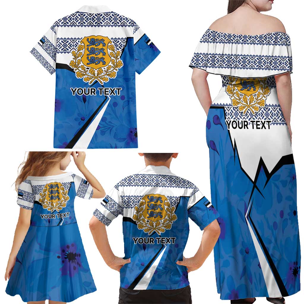 Estonia Coat of arms Personalized Family Matching Off Shoulder Maxi Dress and Hawaiian Shirt Eesti riigivapp