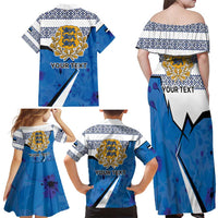 Estonia Coat of arms Personalized Family Matching Off Shoulder Maxi Dress and Hawaiian Shirt Eesti riigivapp