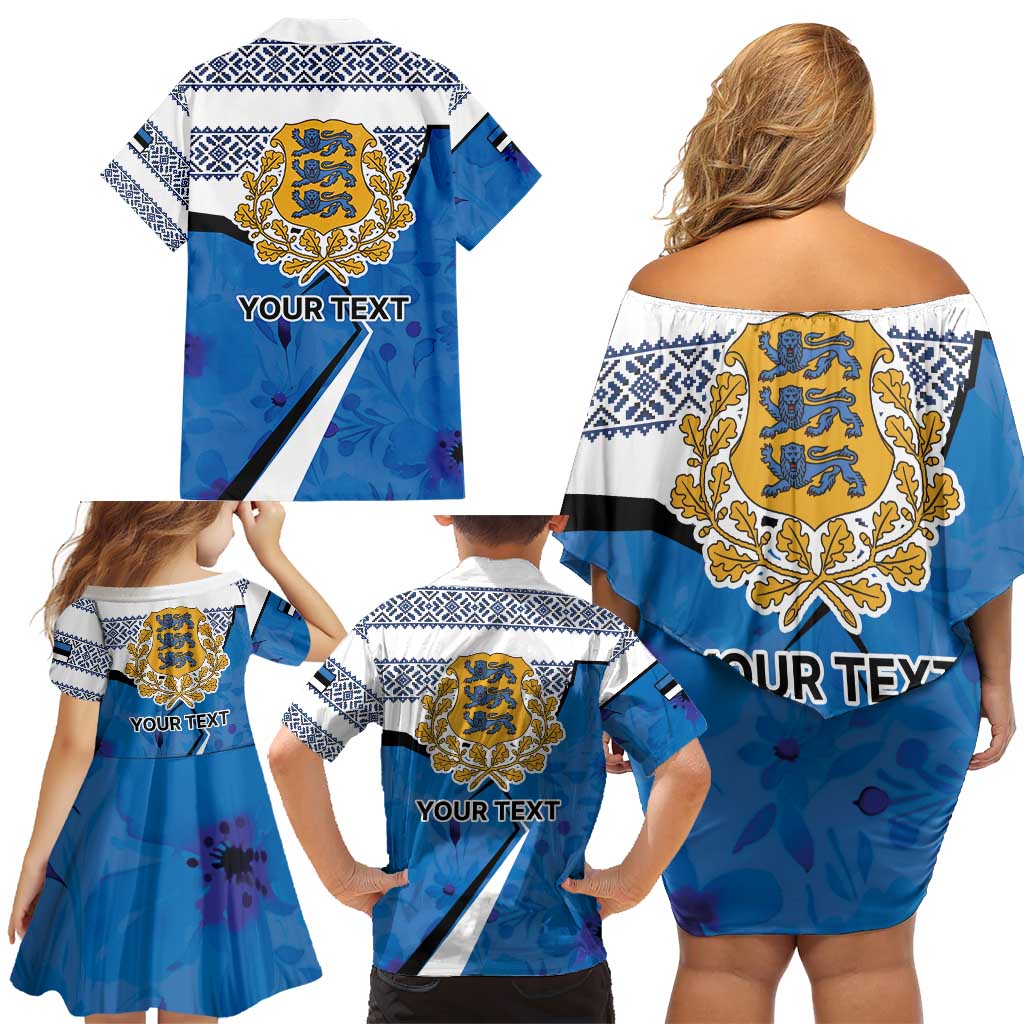 Estonia Coat of arms Personalized Family Matching Off Shoulder Short Dress and Hawaiian Shirt Eesti riigivapp