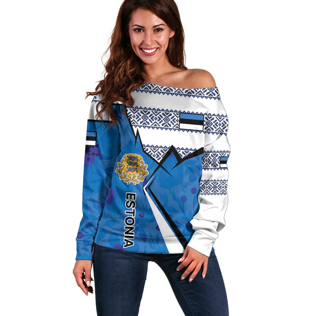 Estonia Coat of arms Personalized Off Shoulder Sweater Eesti riigivapp