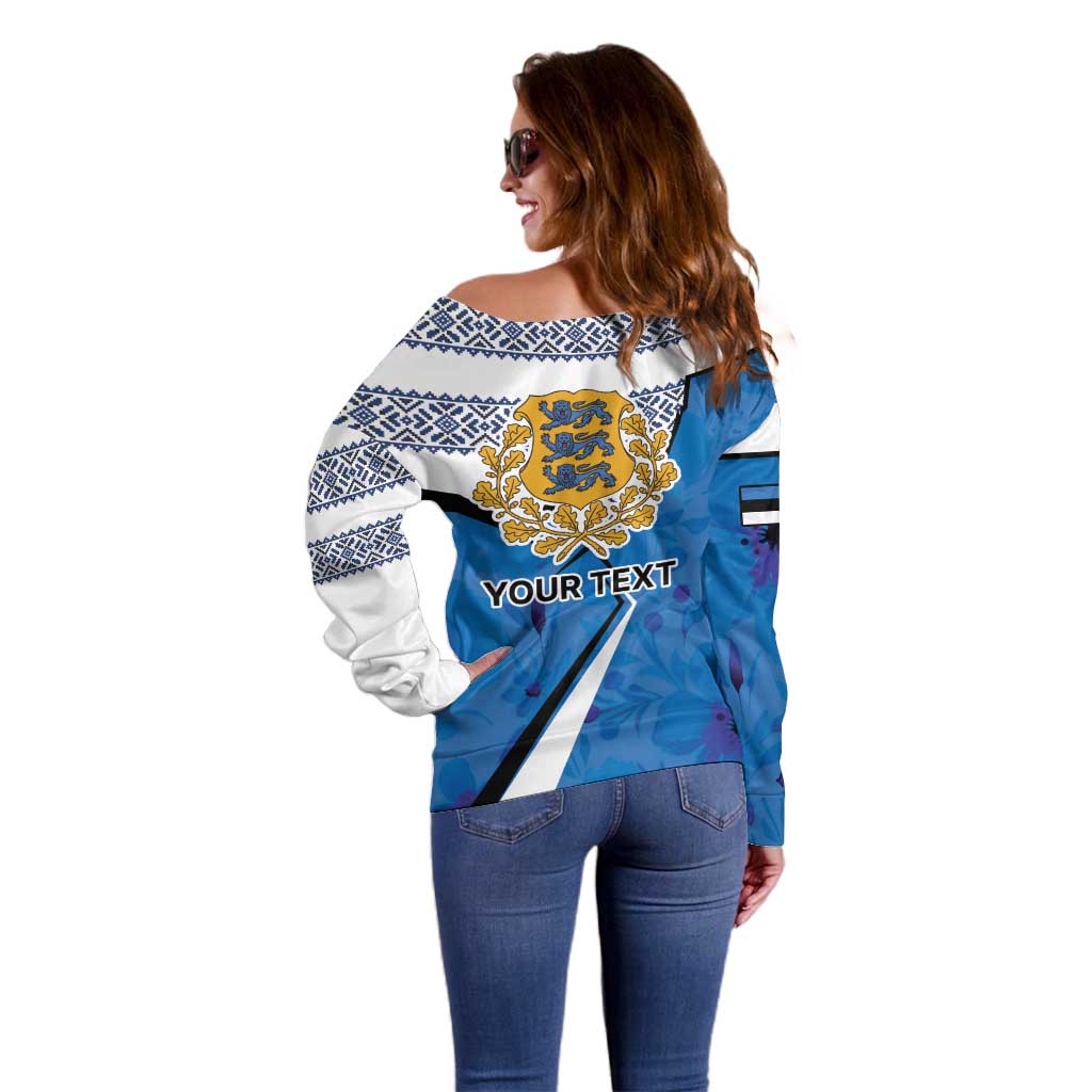 Estonia Coat of arms Personalized Off Shoulder Sweater Eesti riigivapp
