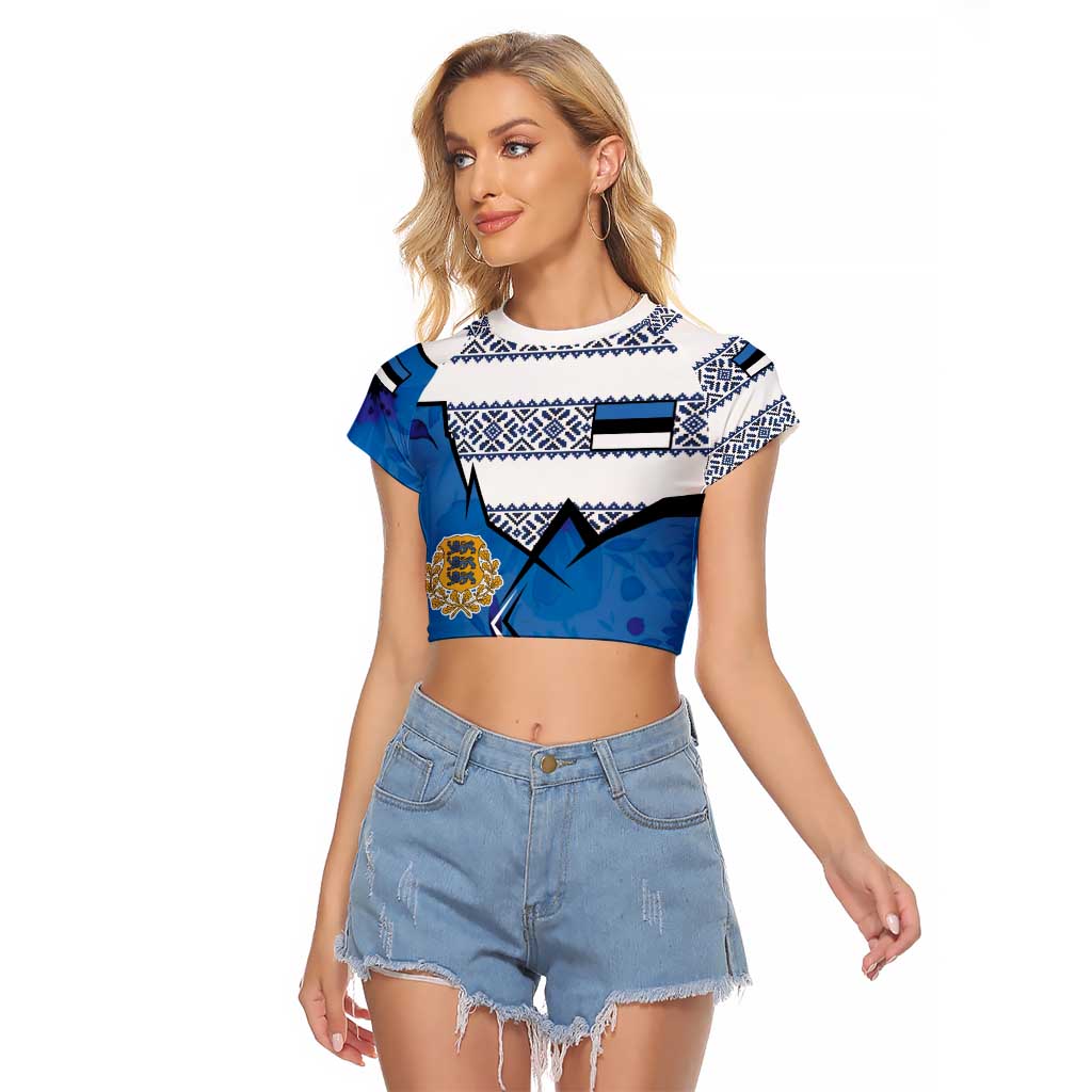 Estonia Coat of arms Personalized Raglan Cropped T Shirt Eesti riigivapp