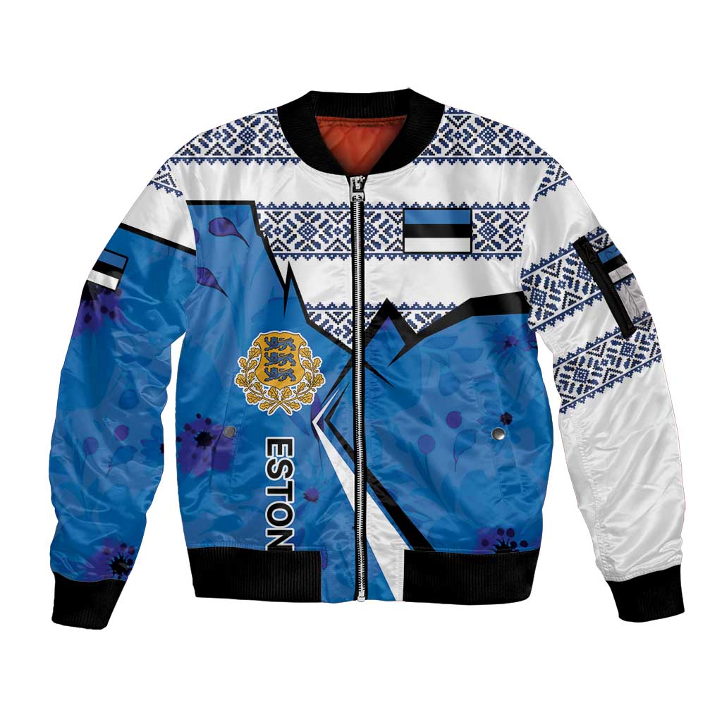 Estonia Coat of arms Personalized Sleeve Zip Bomber Jacket Eesti riigivapp