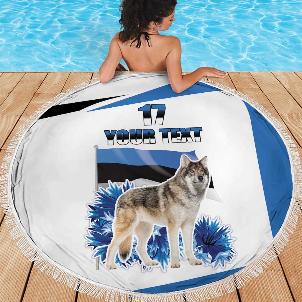 Estonia Grey Wolf and Cornflower Beach Blanket Estonia Flag