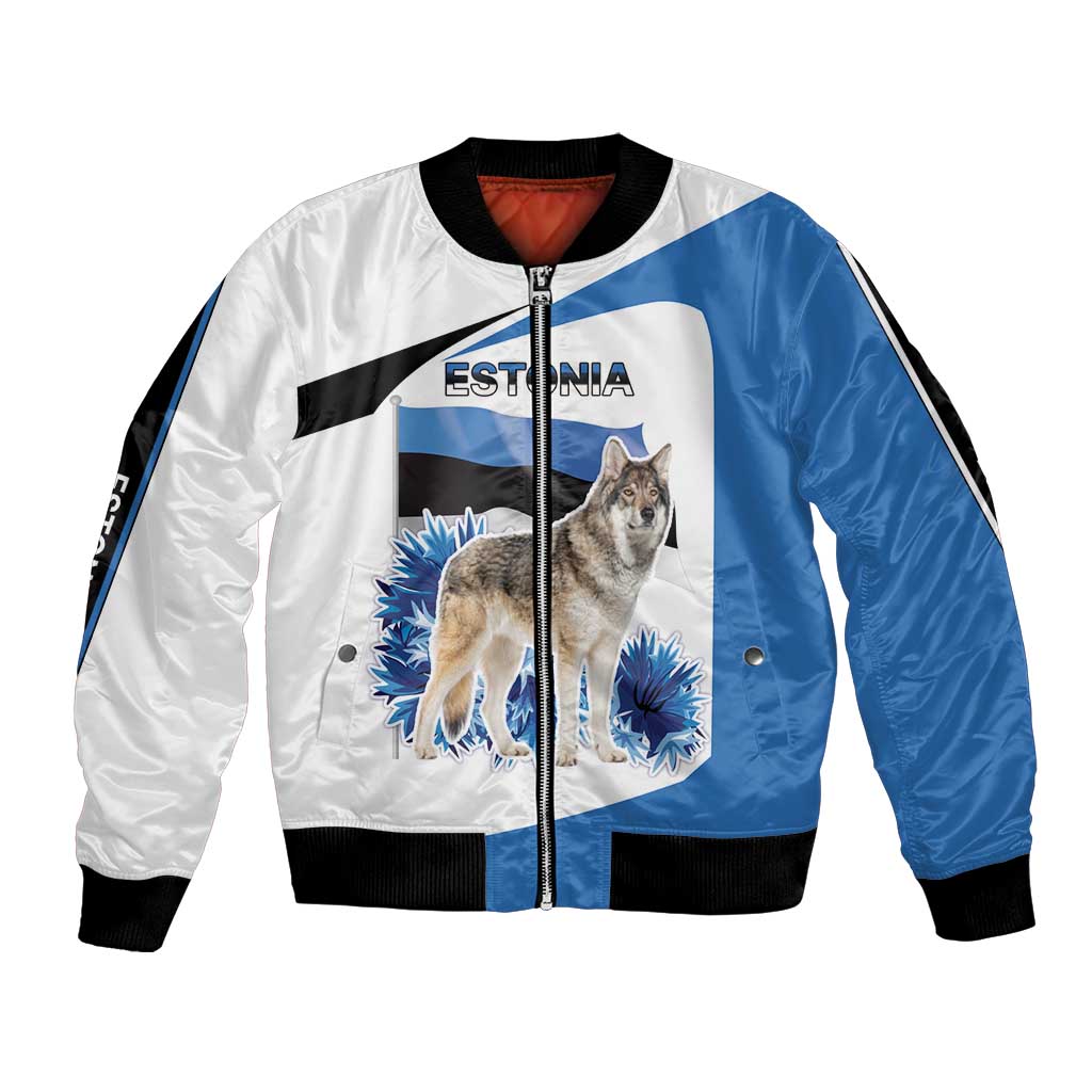 Estonia Grey Wolf and Cornflower Bomber Jacket Estonia Flag