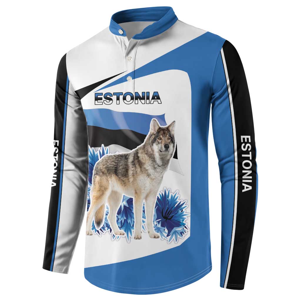 Estonia Grey Wolf and Cornflower Button Sweatshirt Estonia Flag