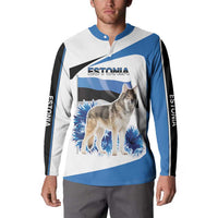 Estonia Grey Wolf and Cornflower Button Sweatshirt Estonia Flag