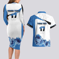 Estonia Grey Wolf and Cornflower Couples Matching Long Sleeve Bodycon Dress and Hawaiian Shirt Estonia Flag