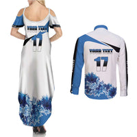 Estonia Grey Wolf and Cornflower Couples Matching Summer Maxi Dress and Long Sleeve Button Shirt Estonia Flag